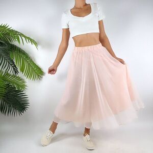Vintage 80s Pink Coquette Cottagecore High Waisted Balletcore Chiffon Skirt / 7